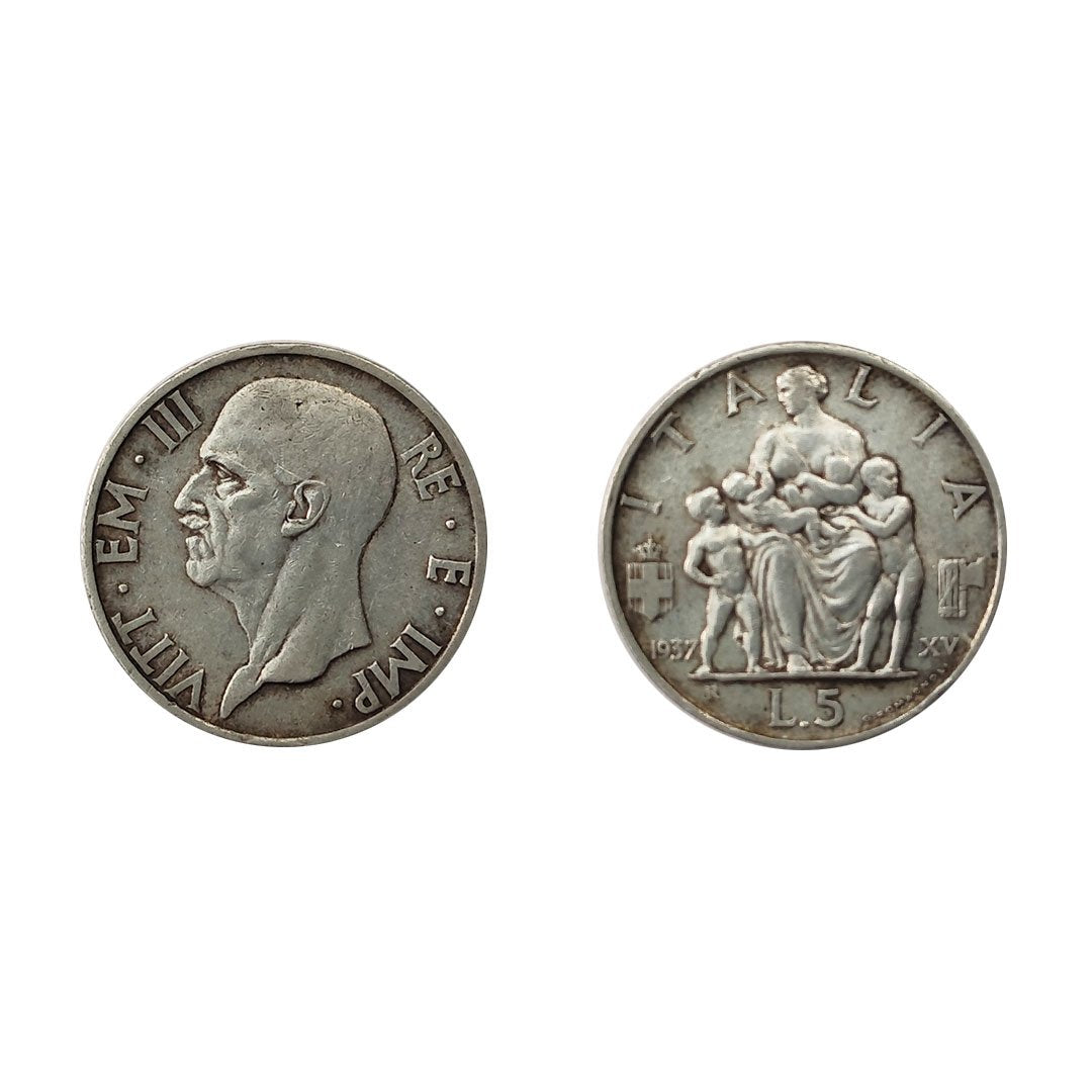 Vittorio Emanuele III – 5 Lire Famiglia – 1937 (Rara)