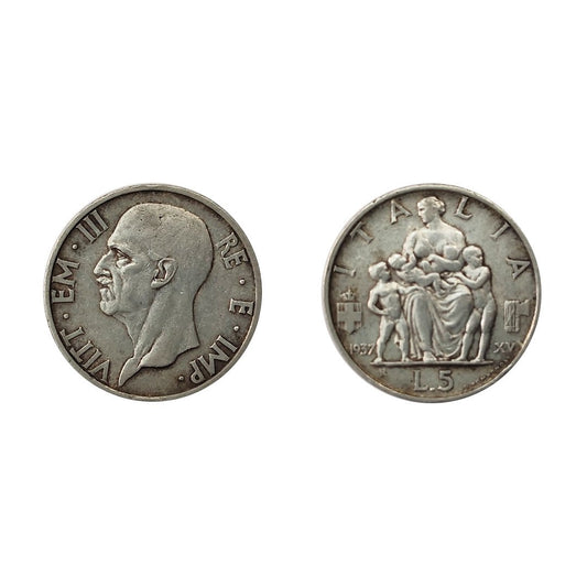 Vittorio Emanuele III – 5 Lire Famiglia – 1937 (Rara)