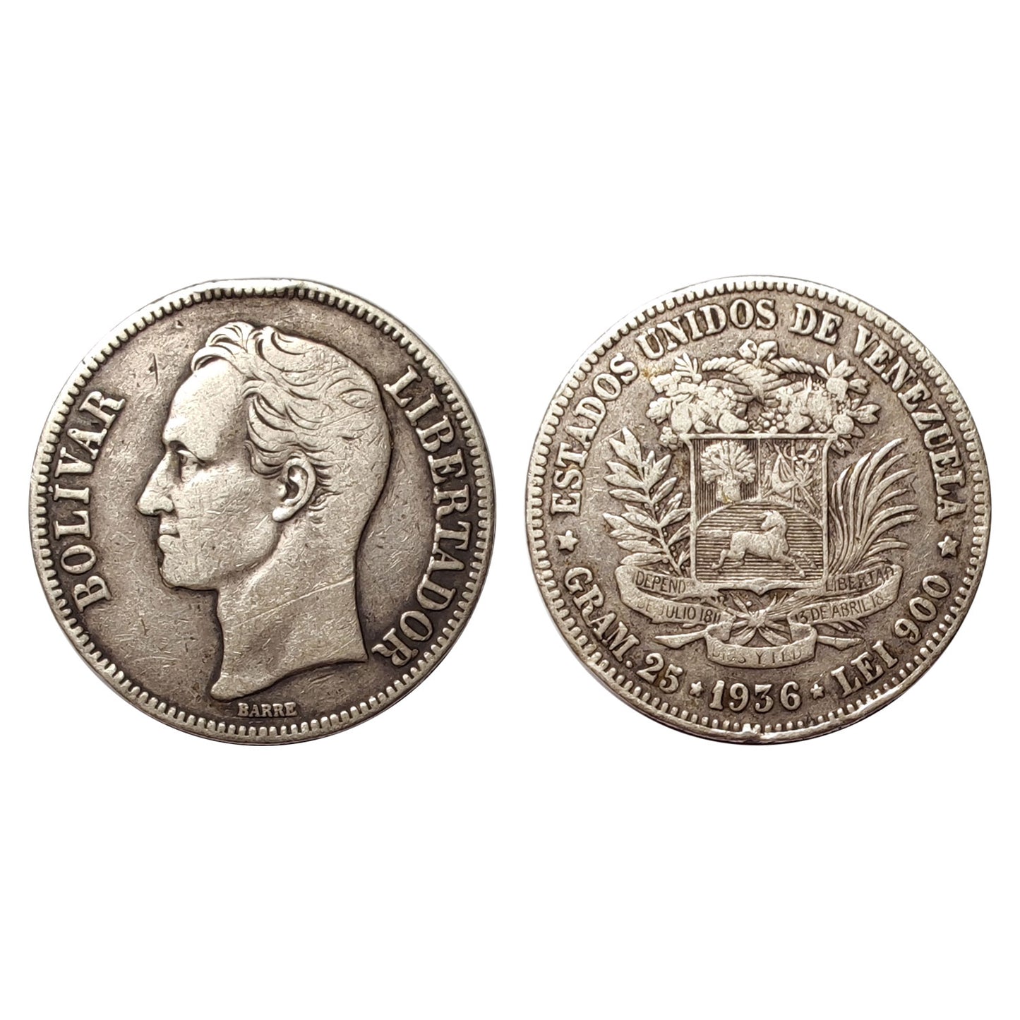 Venezuela – 5 Bolivares (Ar) -1936