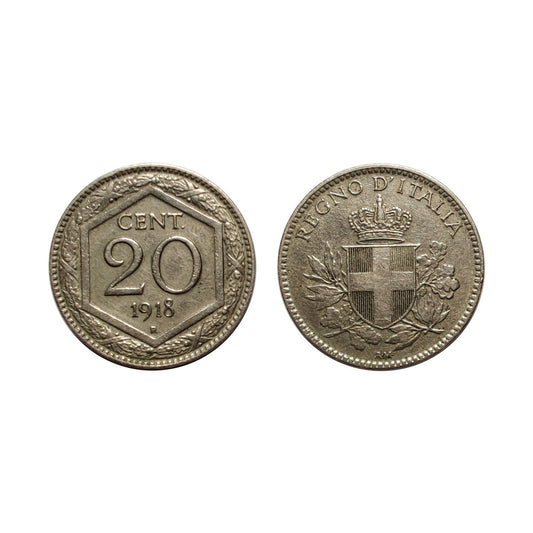 Vittorio Emanuele III – 20 Centesimi Esagono – 1918, Bordo Rigato (Spl)