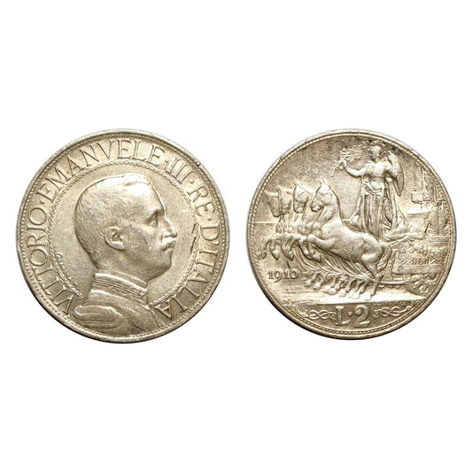 Vittorio Emanuele III – 2 Lire – Quadriga Veloce – 1910 (Rara)