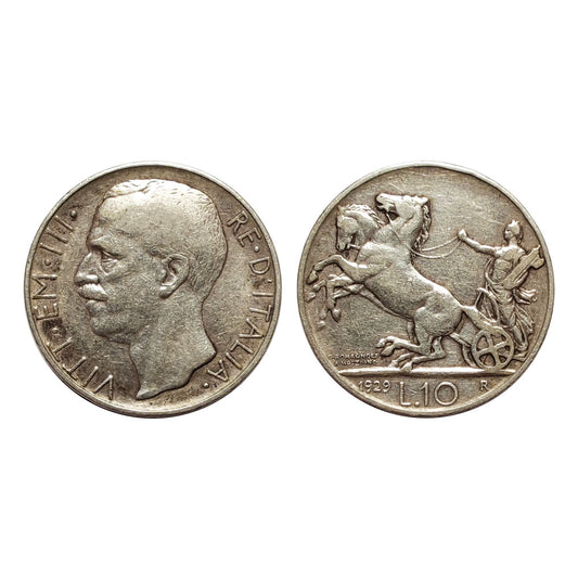 Vittorio Emanuele III – 10 Lire Biga – 1929 (2 Rosette)