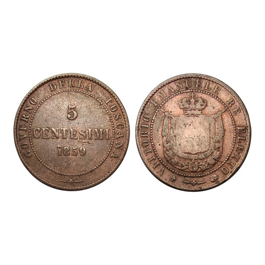 Governo Della Toscana – Vittorio Emanuele II, Re Eletto – 5 Cent. 1859