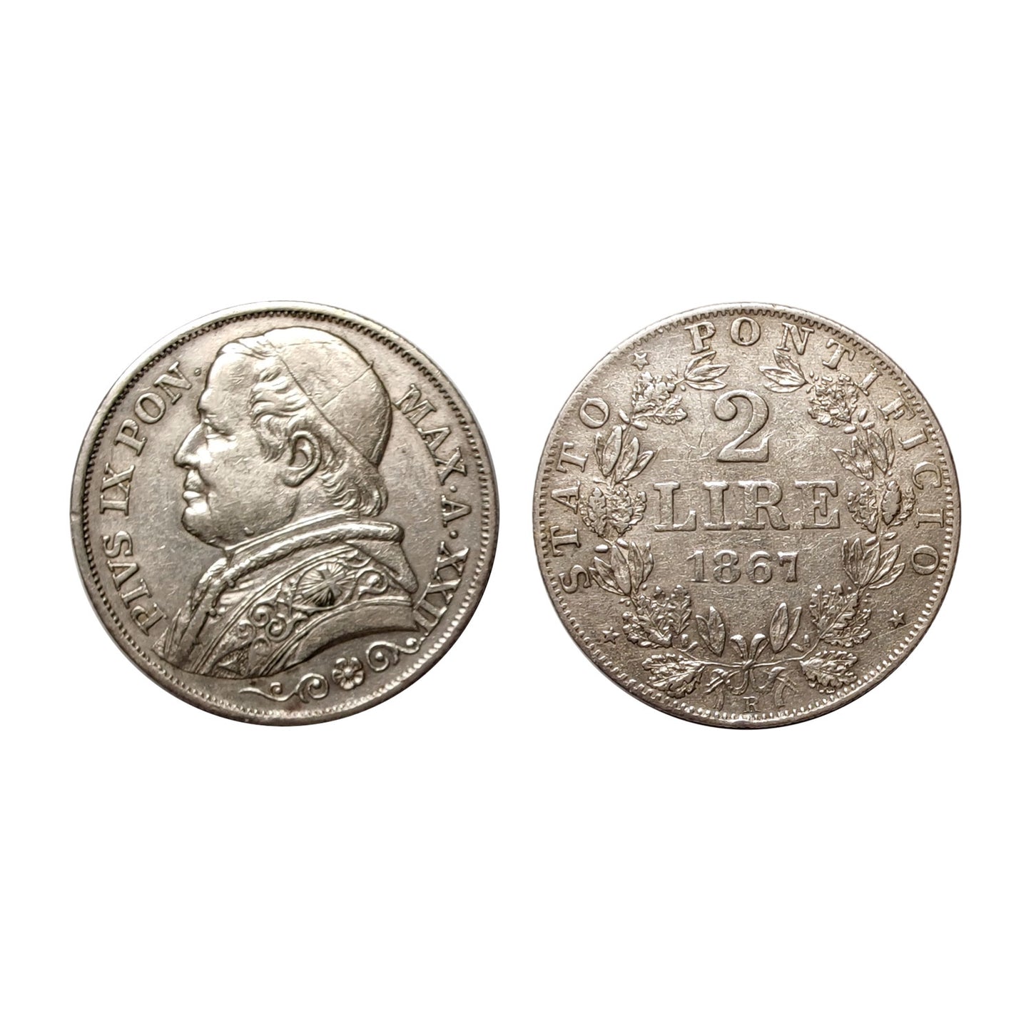 Stato Pontificio – Pio IX – 2 Lire Argento – 1867 Anno XXII