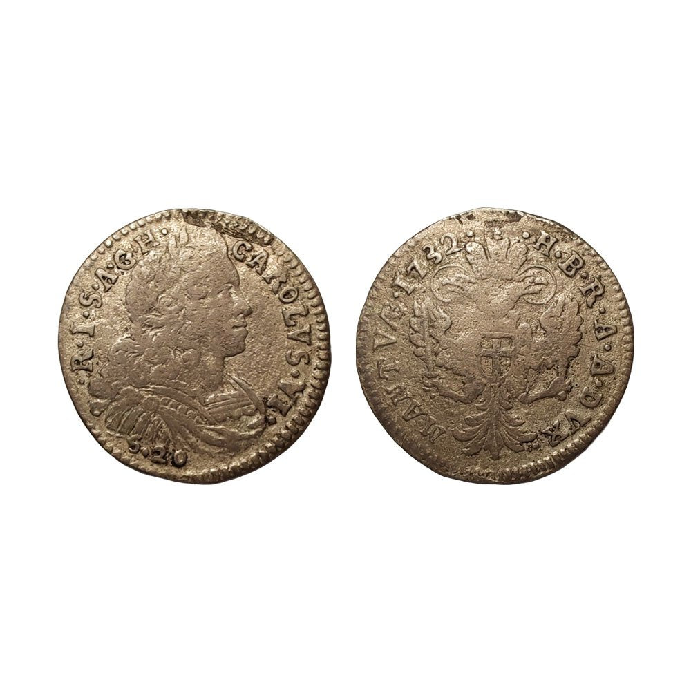 Mantova – Carlo VI – Lira Da 20 Soldi (Mistura) – 1732 – Rara