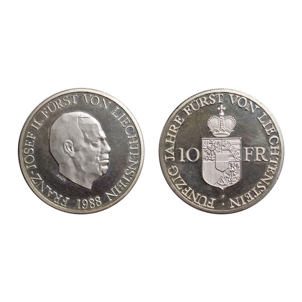 Liechtenstein – 10 Franchi (Proof) – 1988 – 50° Anniversario Del Regno (Rara)