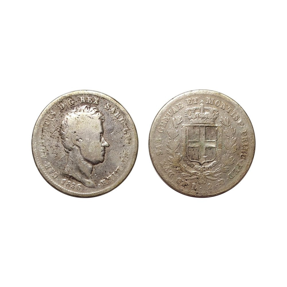 Carlo Alberto – 2 Lire – 1836 Torino (Rara2)