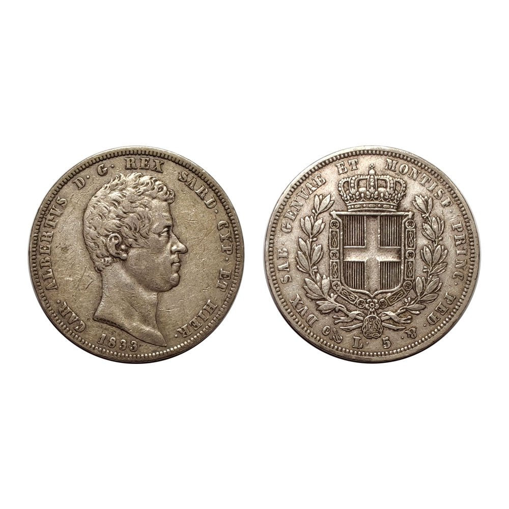 Carlo Alberto – 5 Lire (Scudo) – 1833 Genova (BB+)