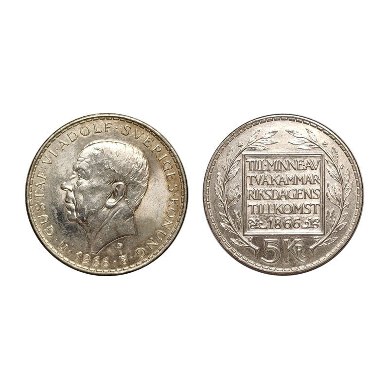 Svezia – Gustav VI Adolf – 5 Corone – 1966 – 100° Riforma Costituzionale Bicamerale