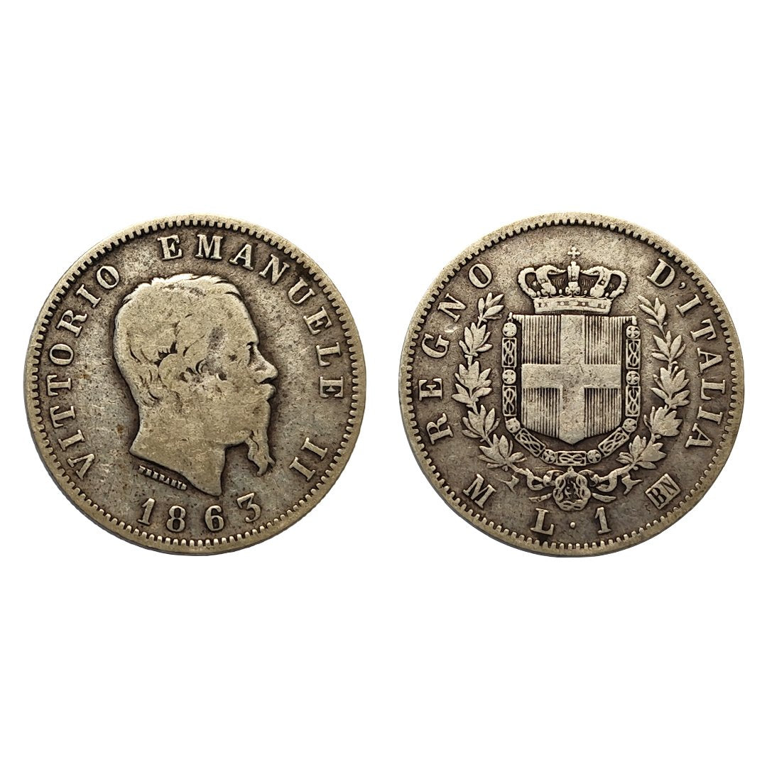 Vittorio Emanuele II – 1 Lira Stemma 1863 – Milano – BB