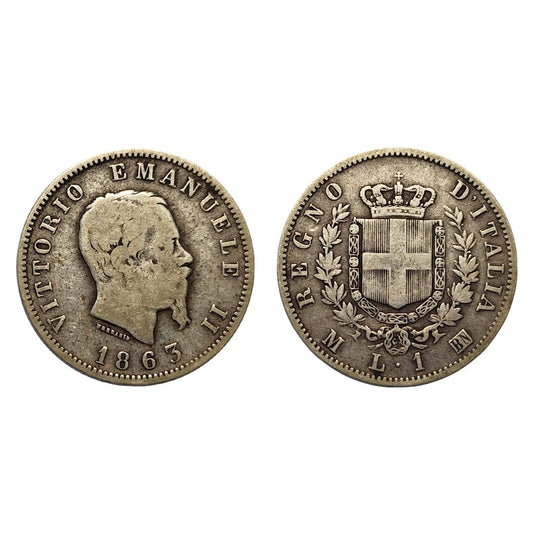 Vittorio Emanuele II – 1 Lira Stemma 1863 – Milano – BB