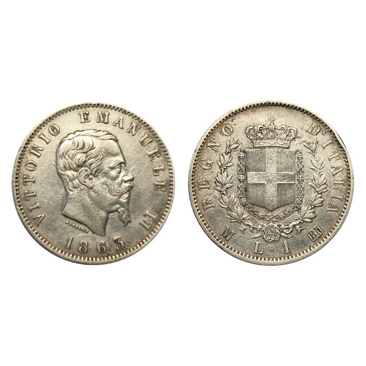 Vittorio Emanuele II – 1 Lira Stemma 1863 – Milano – SPL+