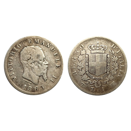 Vittorio Emanuele II – 1 Lira Stemma 1863 – Torino – BB