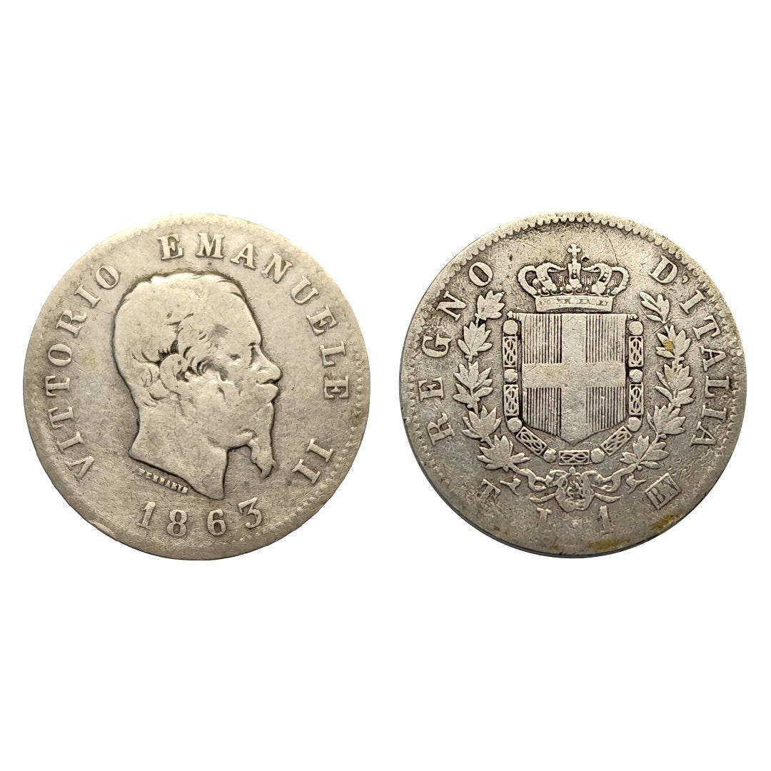 Vittorio Emanuele II – 1 Lira Stemma 1863 – Torino – qBB