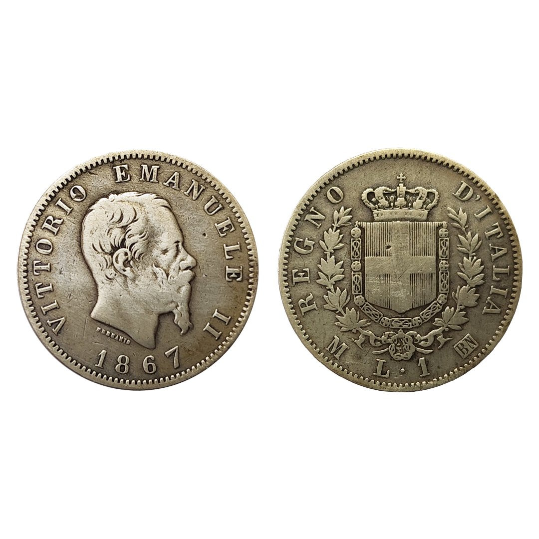 Vittorio Emanuele II – 1 Lira Stemma 1867 – Milano – BB+