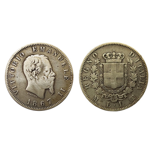 Vittorio Emanuele II – 1 Lira Stemma 1867 – Milano – BB+