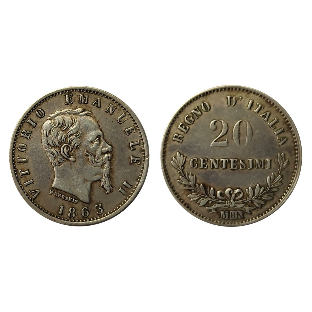 Vittorio Emanuele II – 20 Centesimi Valore 1863 – Milano – SPL+