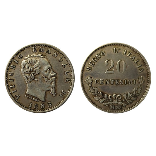 Vittorio Emanuele II – 20 Centesimi Valore 1863 – Milano – SPL+