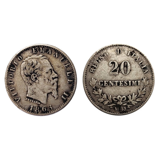 Vittorio Emanuele II – 20 Centesimi Valore 1863 – Milano – BB+