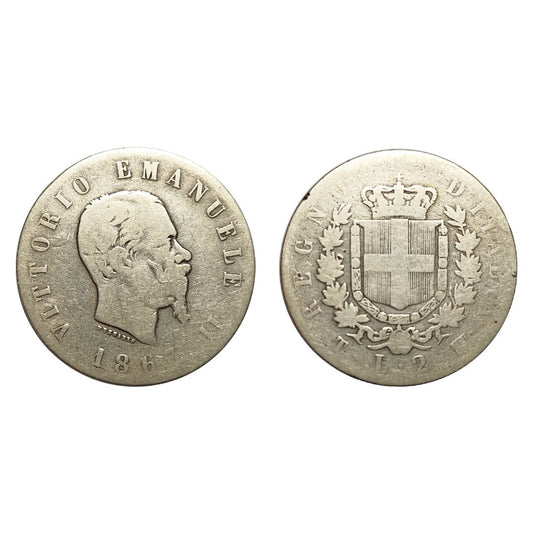 Vittorio Emanuele II – 2 Lire Stemma 1863 – Torino – MB