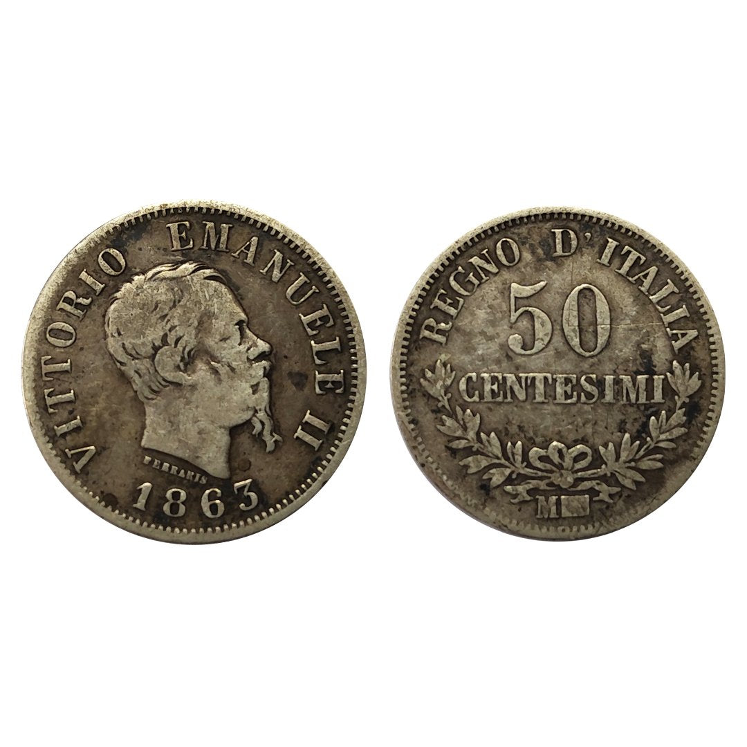 Vittorio Emanuele II – 50 Centesimi Valore 1863 – Milano – BB+