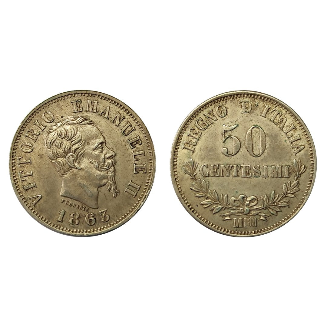 Vittorio Emanuele II – 50 Centesimi Valore 1863 – Milano – FDC